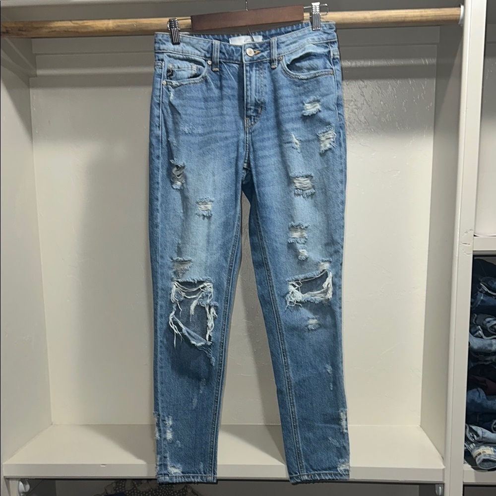 Kancan Blue Boyfriend Jeans With Distressed Details